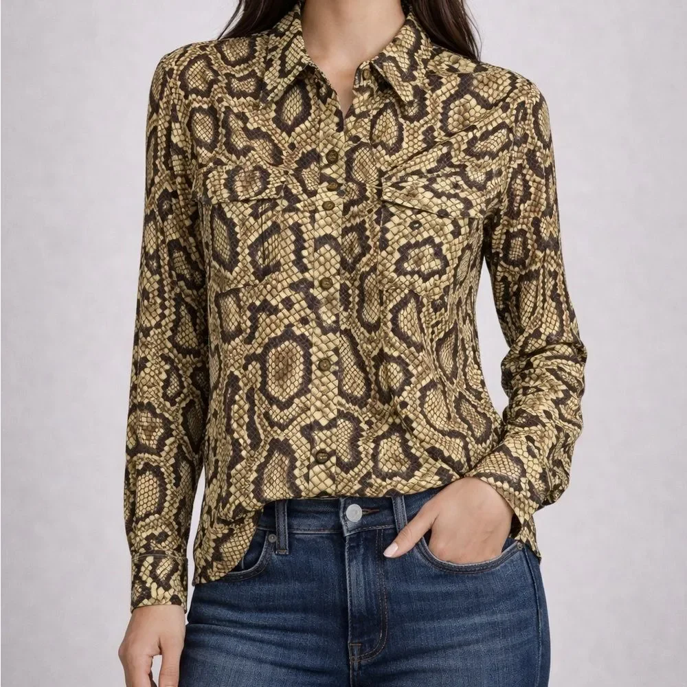 Revolve Equipment Snake Python Print Blouse Size S